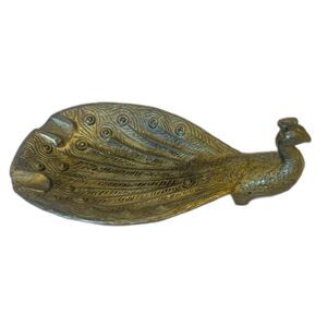 Ring Trinket Dish Ashtray Dish Peacock Solid Brass Decorative Vintage